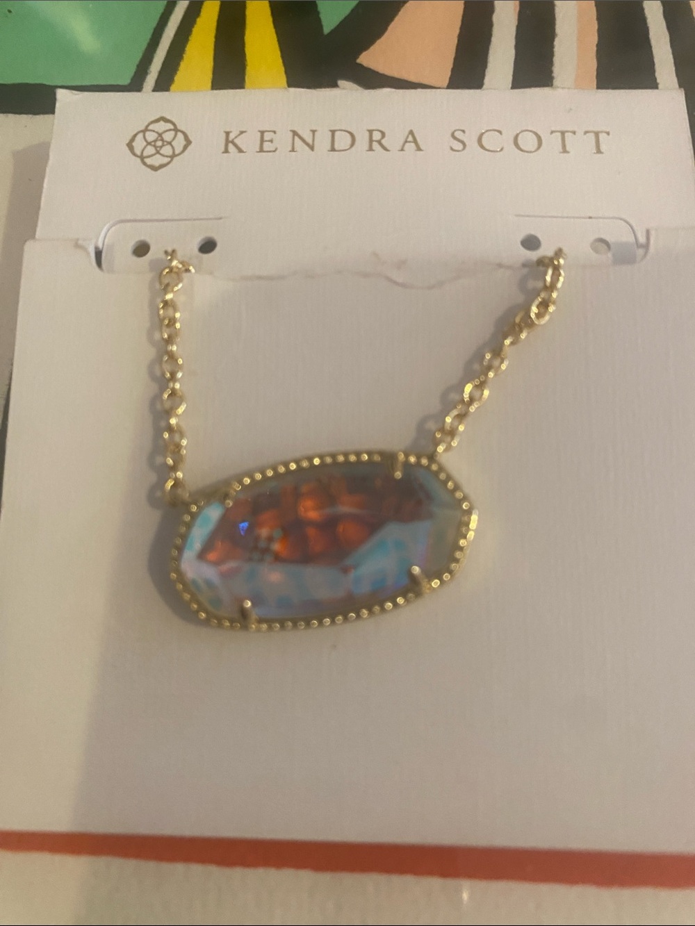 Kendra Scott Gold Chain Necklace with Iridescent Orange-Blue Stone